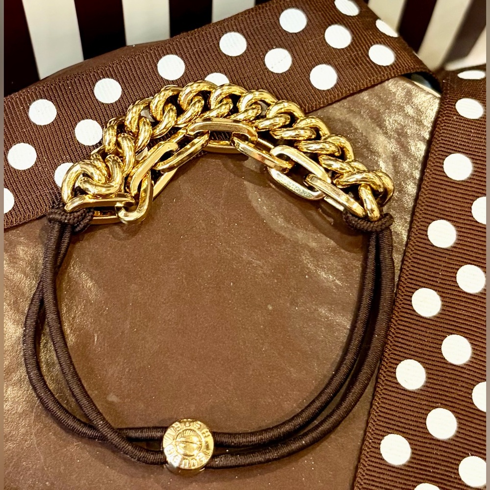 NWOT HENRI BENDEL Stretch Bracelet and/or Ponytail Gold-Toned Spellout Accessory - Picture 3 of 11